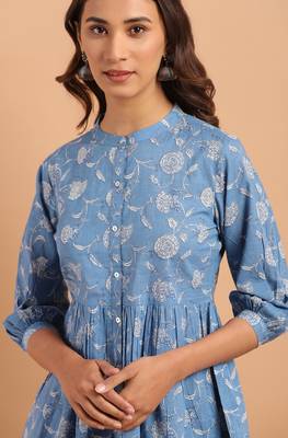 Janasya Blue printed cotton tunics 5