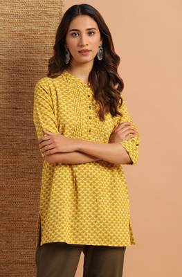 Mustard printed cotton tunics 1
