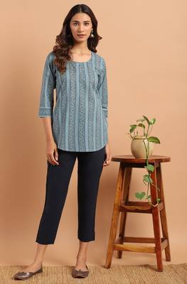 Blue printed cotton tunics 2