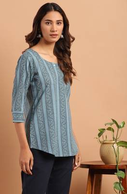 Blue printed cotton tunics 3