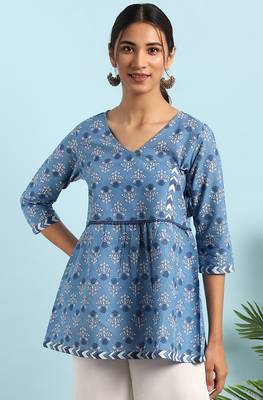 Janasya Blue printed cotton tunics 1