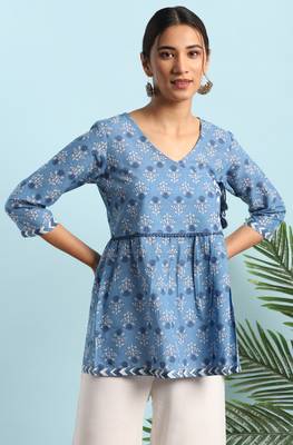 Janasya Blue printed cotton tunics 2