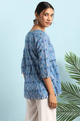 Janasya Blue printed cotton tunics 4