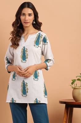 Janasya White printed cotton tunics 1