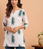 Janasya White printed cotton tunics