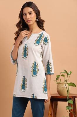 Janasya White printed cotton tunics 3