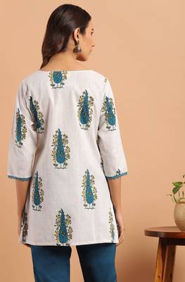 Janasya White printed cotton tunics 4