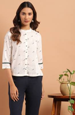 Off white printed cotton cotton tops 1