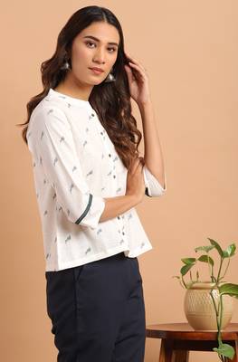 Off white printed cotton cotton tops 3