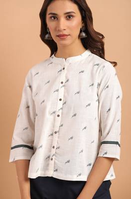Off white printed cotton cotton tops 5