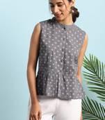 Janasya Grey printed cotton cotton tops