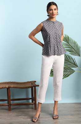 Janasya Grey printed cotton cotton tops 2