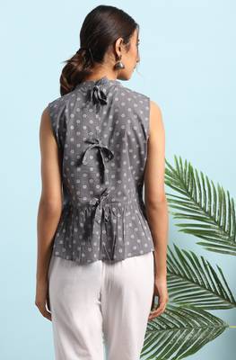 Janasya Grey printed cotton cotton tops 4