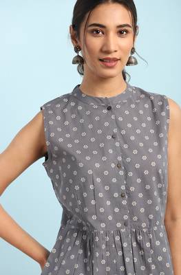 Janasya Grey printed cotton cotton tops 5