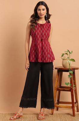 Maroon printed cotton cotton tops 2