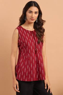 Maroon printed cotton cotton tops 3