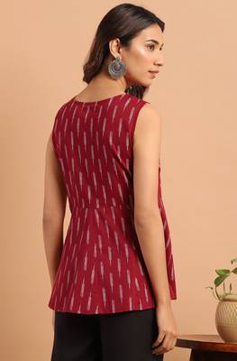 Maroon printed cotton cotton tops 4