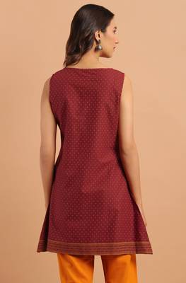 Maroon printed cotton cotton tops 4