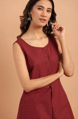 Maroon printed cotton cotton tops 5