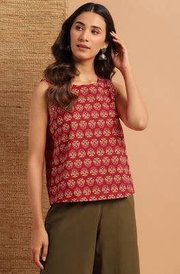 Red printed cotton cotton tops 1