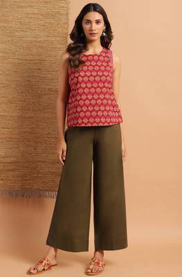 Red printed cotton cotton tops 2