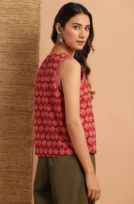 Red printed cotton cotton tops 4