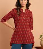 Red printed cotton cotton tops