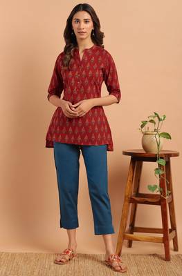 Red printed cotton cotton tops 2