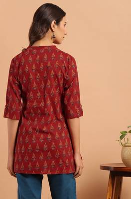 Red printed cotton cotton tops 4