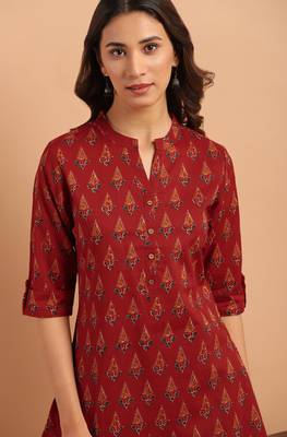 Red printed cotton cotton tops 5