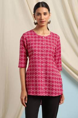 Janasya Pink printed cotton cotton tops 1