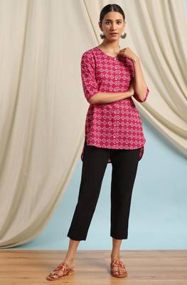 Janasya Pink printed cotton cotton tops 2