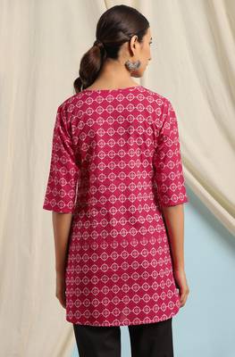 Janasya Pink printed cotton cotton tops 4