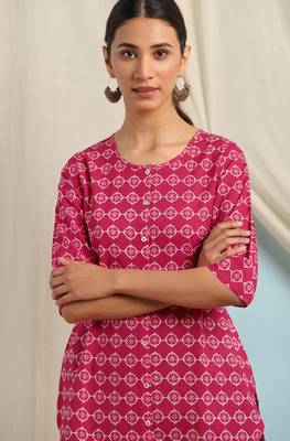 Janasya Pink printed cotton cotton tops 5