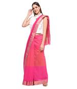 Pink hand woven chanderi saree with blouse
