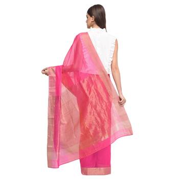Pink hand woven chanderi saree with blouse 2
