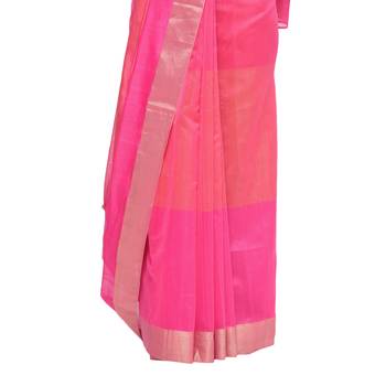 Pink hand woven chanderi saree with blouse 3