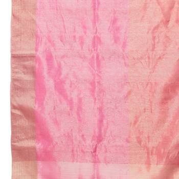 Pink hand woven chanderi saree with blouse 5