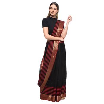 Black hand woven chanderi saree with blouse 1