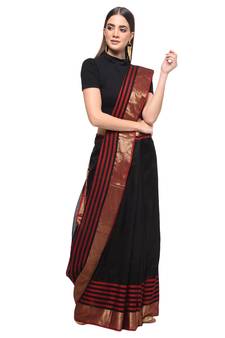 Black hand woven chanderi saree with blouse