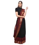 Black hand woven chanderi saree with blouse