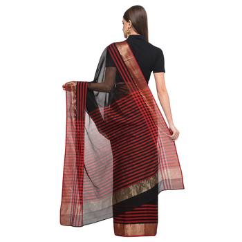 Black hand woven chanderi saree with blouse 2