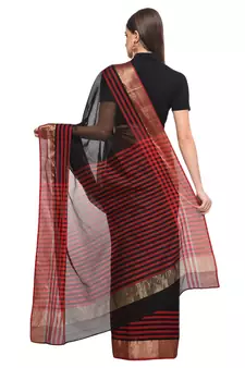 Black hand woven chanderi saree with blouse