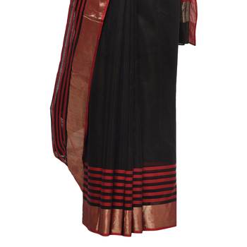Black hand woven chanderi saree with blouse 3