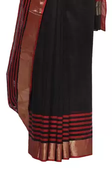 Black hand woven chanderi saree with blouse