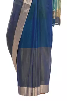 Navy blue hand woven chanderi saree with blouse