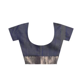 Navy blue hand woven chanderi saree with blouse 4