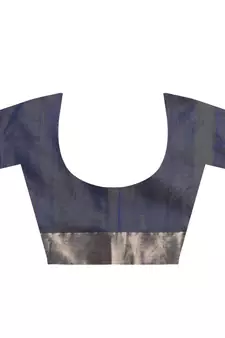 Navy blue hand woven chanderi saree with blouse