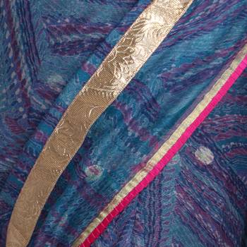 Blue printed net saree with blouse 3