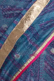 Blue printed net saree with blouse